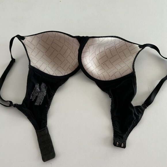 Victoria's Secret 32D Uplift Semi Demi Bra Heather Space Dye Black Convertible - Picture 3 of 6